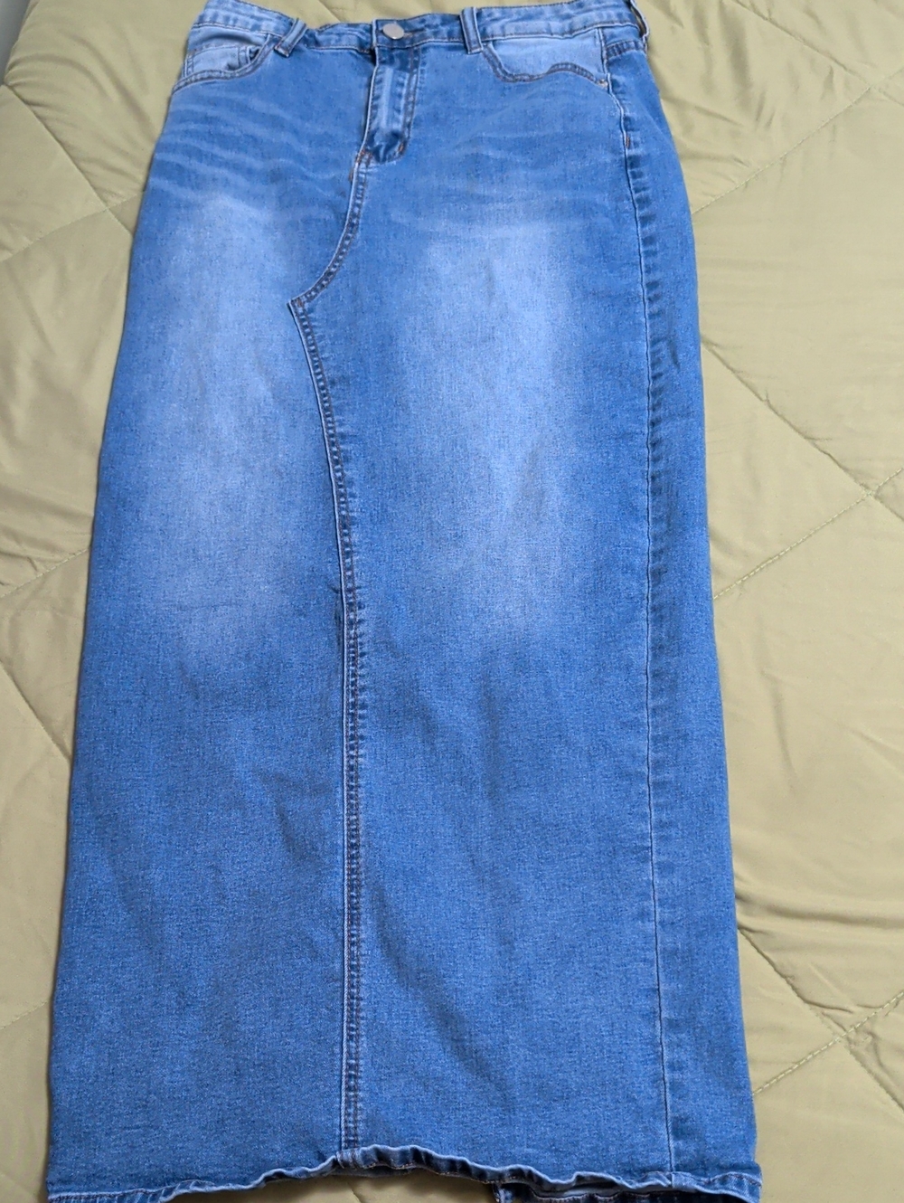 Blue Denim Maxi Skirt - Women's Straight Fit